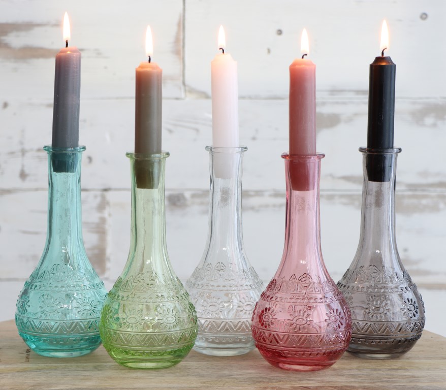 Glasflasche 'Paris' 15,8 cm, sechs Farben und Korken-Set Deko Natur Naturdeko