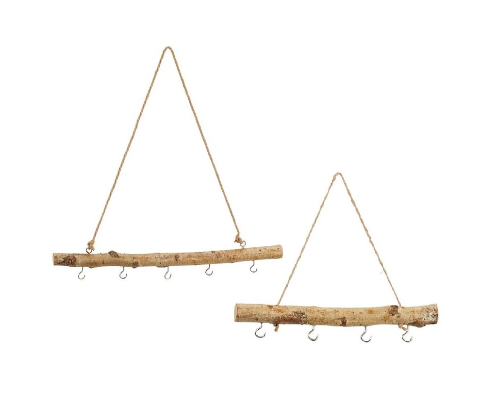 Birkenzweig mit Haken und Kordel, zwei Längen, Deko-Holz Natur Naturdeko DIY