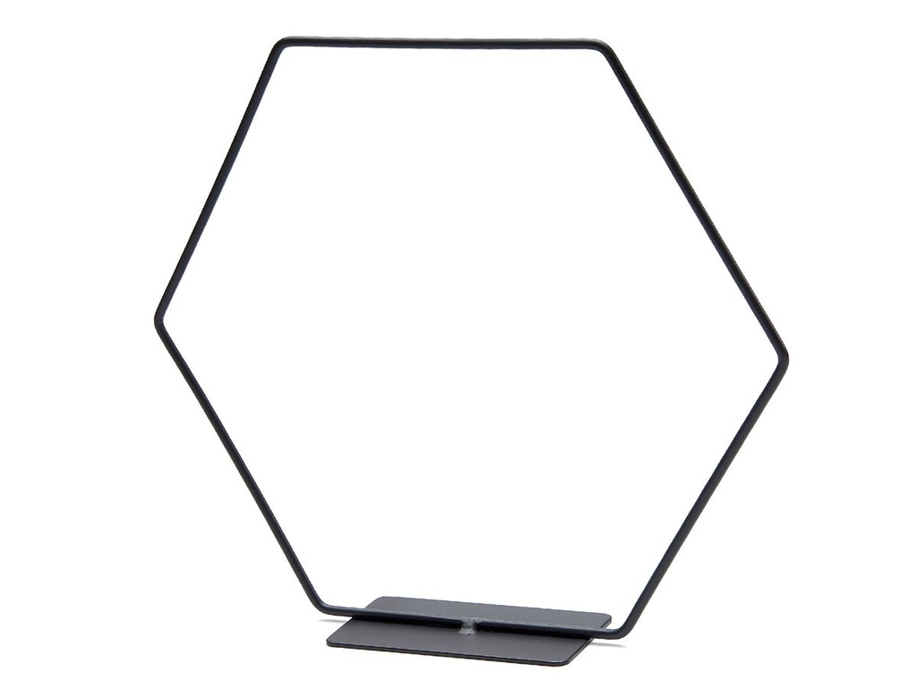 Hexagon aus Draht, in Schwarz mit Fuß, wählbar in Größen 25 / 30 / 40 cm | Metallring zum Hinstellen