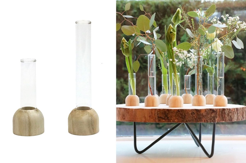 Reagenzglas Vase aus Holz, Packung mit 2 Stück, in zwei Größen wählbar