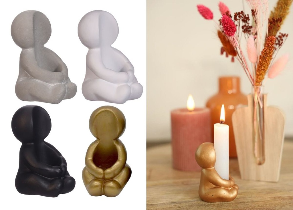 Meditierende Kerzenhalter-Figur – In 4 Farben erhältlich | Dekorativer Kerzenhalter