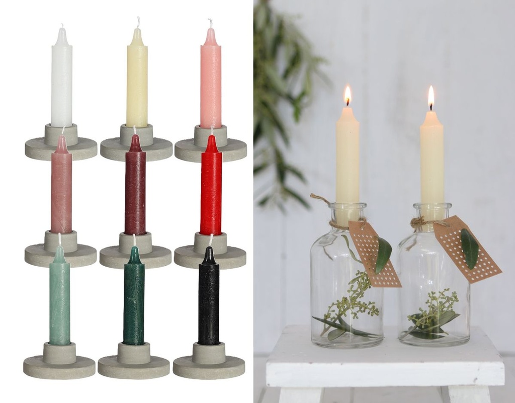Dinner-Kerzen Rustikal, Set mit 6 Stk, Höhe 11cm, in vielen Farben erhältlich, Brenndauer 4 Std | Spitzkerze | Pencil Candle | Stabkerze |  Taper candle | Vintage Kerzen