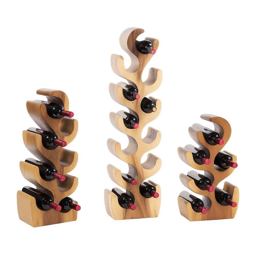 Weinregal aus Suar Holz massiv Flaschenregal Handarbeit 6–13 Flaschen