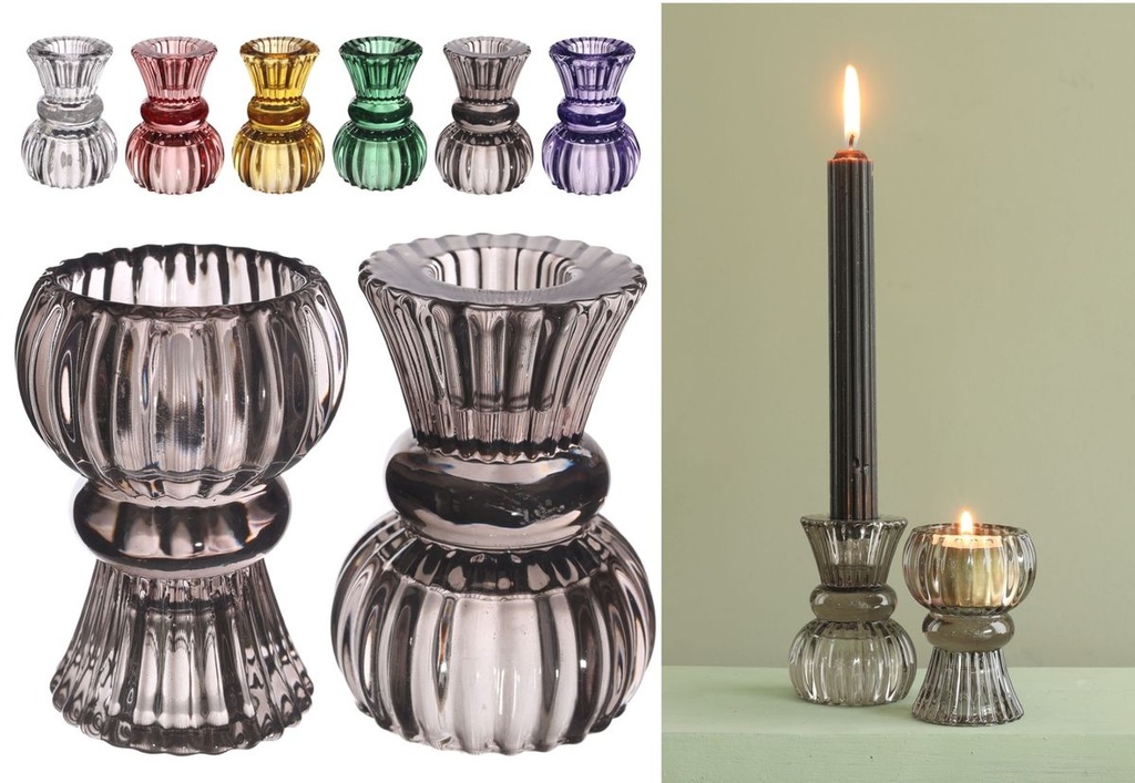Wendbarer Kerzenhalter aus Glas, Größe Ø6 x H.8, in vielen Farben wählbar